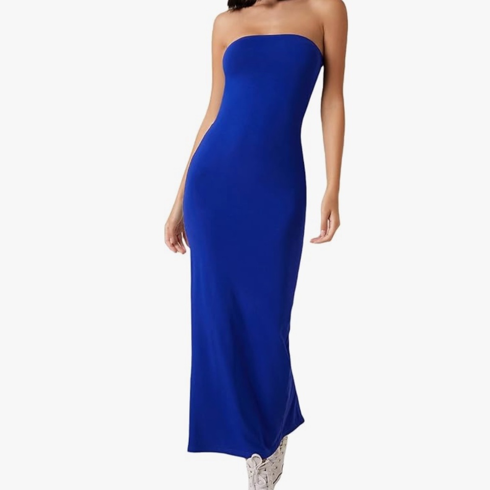 Women's Solid Strapless Sleeveless Bodycon Maxi Dress